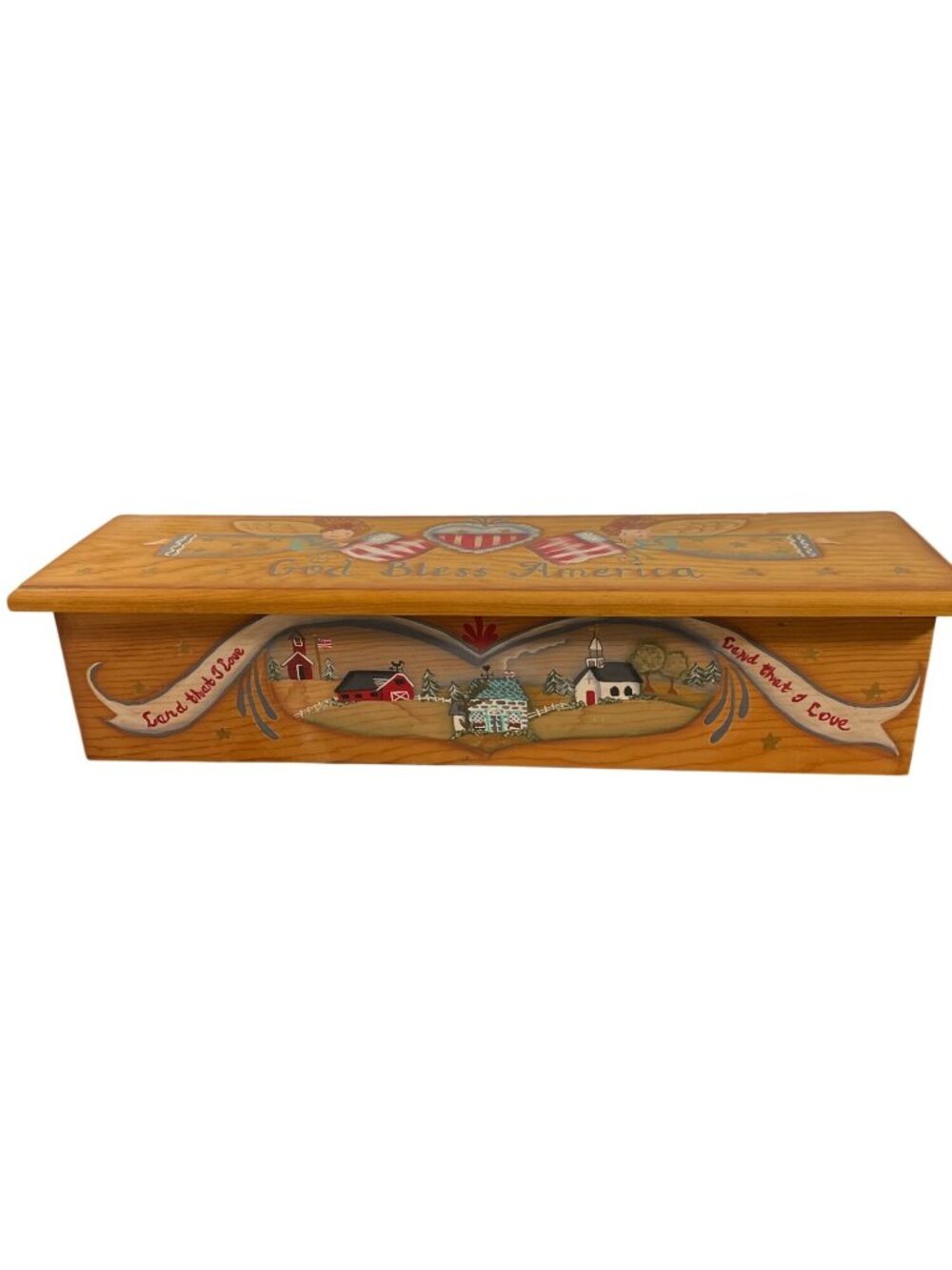 Handcrafted Pine Wood Box - God Bless America, Cottagecore, Rustic, Farmhouse